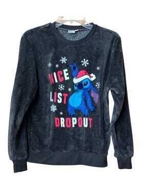Disney Lilo & Stitch "Nice List Dropout" Christmas Fleece Sweatshirt Black Size